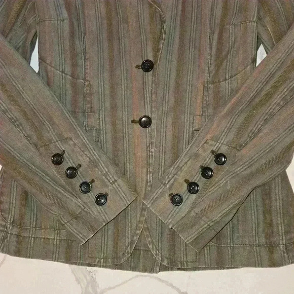 VTG Mario Matteo Womens Made In Italy Striped Blazer Olive Green Size 8 - Picture 5 of 12